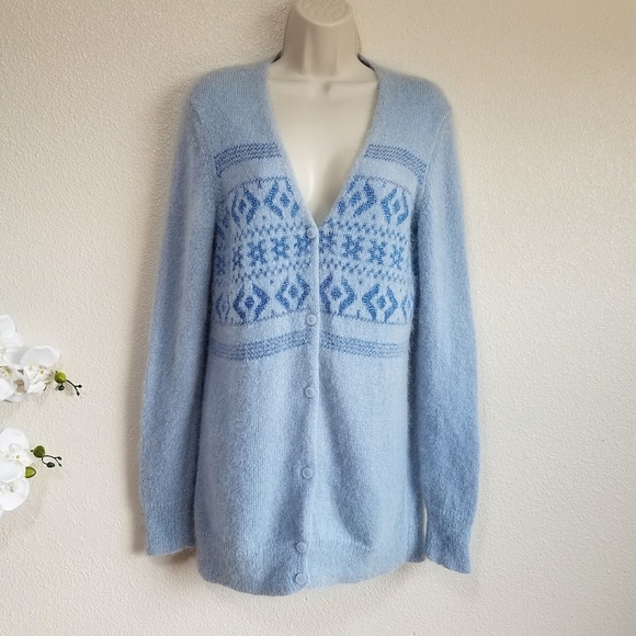 COACH FAIR ISLE LUXURY MOHAIR-BLEND CARDIGAN SWEATER - Picture 2 of 8